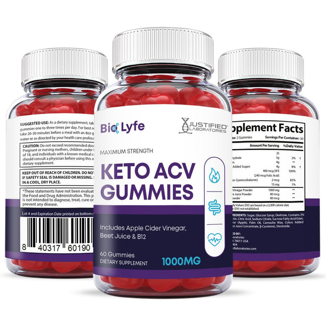 (10 Pack) Bio Lyfe Keto ACV Gummies 1000MG Dietary Supplement 600 Gummys