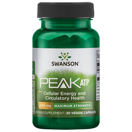 Swanson Maximum Strength PEAK ATP - Natural Supplement Promoting Cellular Energy Support - Supports Physical Performance and Promotes Healthy Blood Flow Support - (30 Veggie Capsules, 400Mg Each)