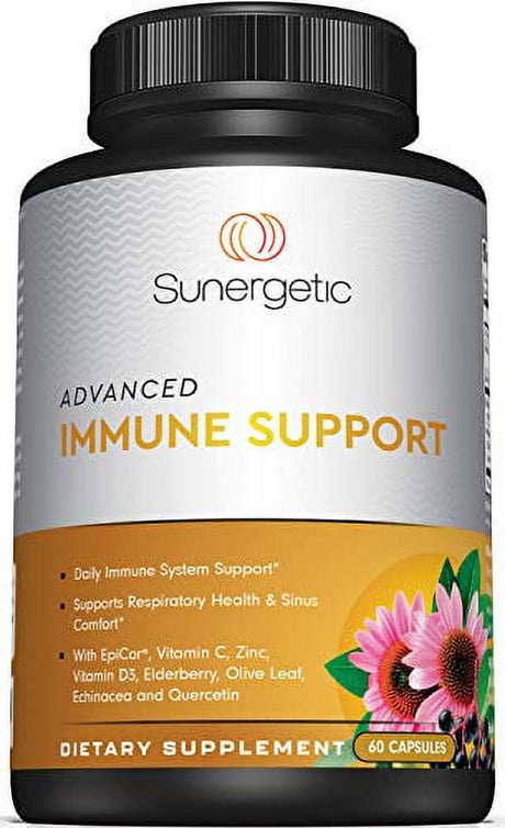 Premium Immune Support Supplement - Daily Immune Supplement for Respiratory, Sinus & Gut Health - with Epicor, D3, Vitamin C, Zinc, Elderberry, Olive Leaf Extract & Quercetin- 60 Immune Capsules