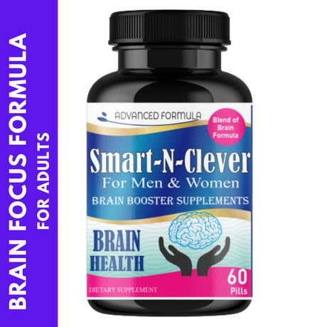 Smart-N-Clever Adult Brain Health Supplement- 60 Pills Memory Booster for Mind Focus - Brain Booster Pills for Concentration Improve Brain Function for Men and Women