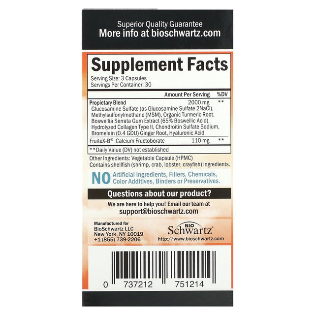 Bioschwartz Glucosamine MSM + Chondroitin with Turmeric Curcumin | Daily Relief & Healthy Inflammatory Response | 90 Ct