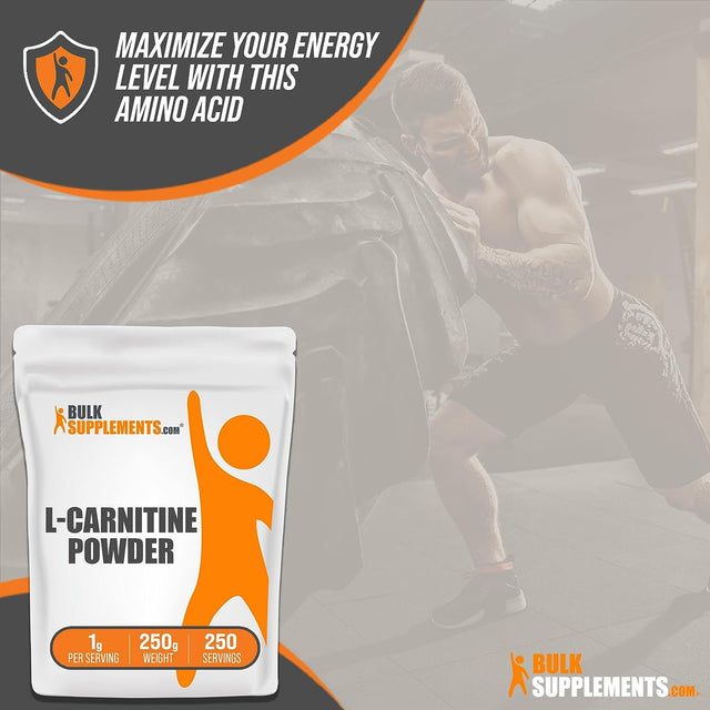 BULKSUPPLEMENTS.COM L-Carnitine Powder - Carnitine Supplement, L Carnitine 1000Mg, Carnitine Powder - Amino Acids Supplement, Energy Support - Gluten Free, 1G per Serving, 250G (8.8 Oz)