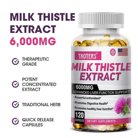 TAOTERS Milk Thistle Extract 6000 Mg Softgels, Advanced Liver Support, with Dandelion and Artichoke...-120Capsules