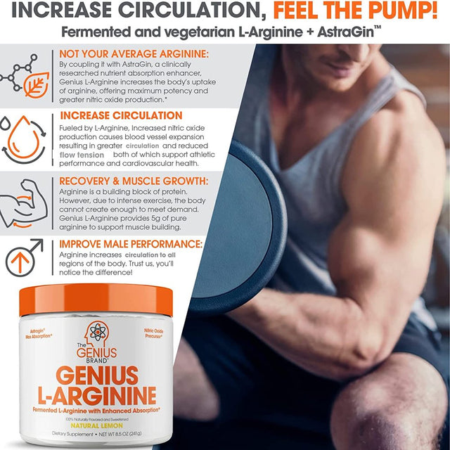 Nitric Oxide Booster L-Arginine Supplement for Healthy Blood Pressure - Performance Support, Lemon, Genius L-Arginine by the Genius Brand