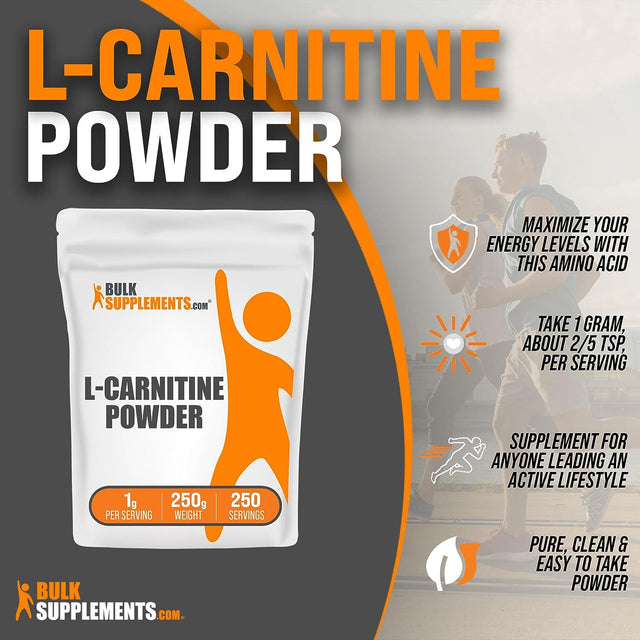 BULKSUPPLEMENTS.COM L-Carnitine Powder - Carnitine Supplement, L Carnitine 1000Mg, Carnitine Powder - Amino Acids Supplement, Energy Support - Gluten Free, 1G per Serving, 250G (8.8 Oz)