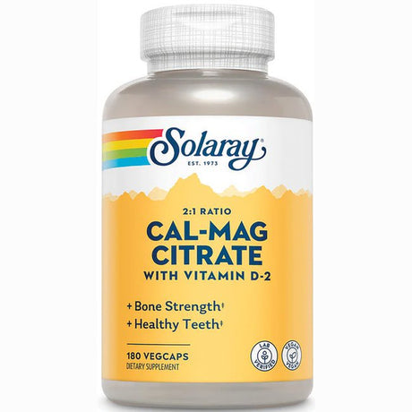 Solaray Calcium Magnesium Citrate 2:1 Ratio with Vitamin D2, Healthy Bone, Muscle & Nerve Support, 30 Serv, 180 Vegcaps