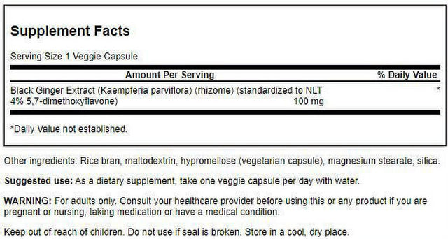 Swanson Black Ginger Extract - Promotes Healthy Blood Circulation and Physical Vigor - May Aid Heart Health, Muscle Tissue, and Mental Wellbeing - (30 Veggie Capsules, 100Mg Each)