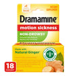 Dramamine Non-Drowsy, Motion Sickness Relief, Made with Natural Ginger, 18 Count