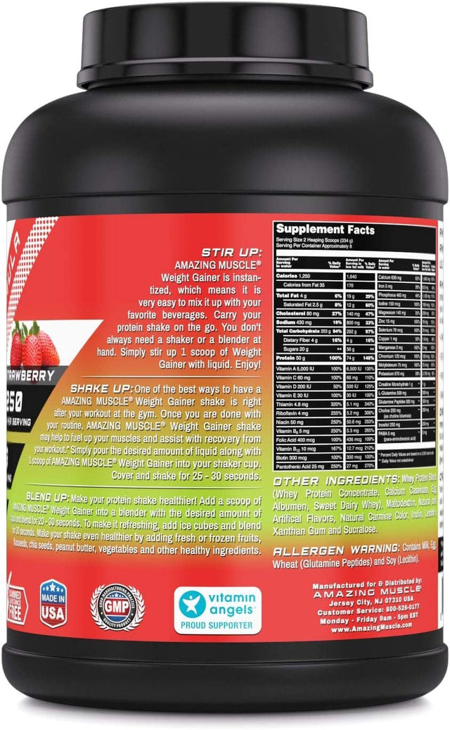 Amazing Muscle - Whey Protein Gainer - 6 Lb - Supports Lean Muscle Growth & Workout Recovery (Strawberry)