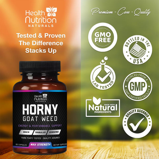 Extra Strength Horny Goat Extract for Men & Women - 1590Mg 3X Strength, Performance, Energy, Stamina with Maca, Saw Palmetto, Ginseng, L-Arginine & Tongkat Hornygoatweed Supplement - 120 Capsules