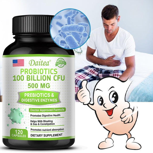 Daitea Probiotic Capsules - Organic Prebiotics and Digestive Enzymes - Digestive and Gut Health - Supports Occasional Constipation, Diarrhea, Gas and Bloating