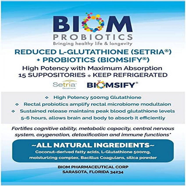 Biom Probiotics L-Glutathione High Potency Probiotic Suppositories, 500Mg