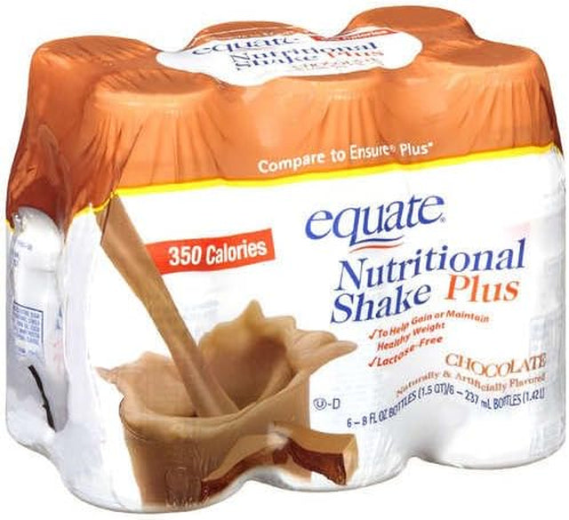 Equate Chocolate Nutritional Shake Plus, 350 Calories, 6 Shakes, 1.5-Quart Box (Pack of 2)