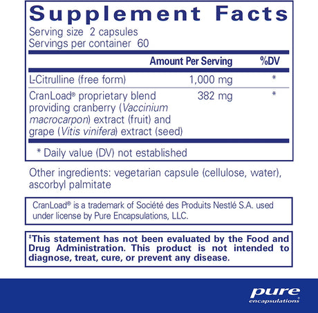 Pure Encapsulations Nitric Oxide Ultra (Capsules) - Supplement Supports Nitric Oxide Production, Healthy Blood Flow & Vascular Health - with L-Citrulline & Cranload Cranberry Extract - 120 Capsules