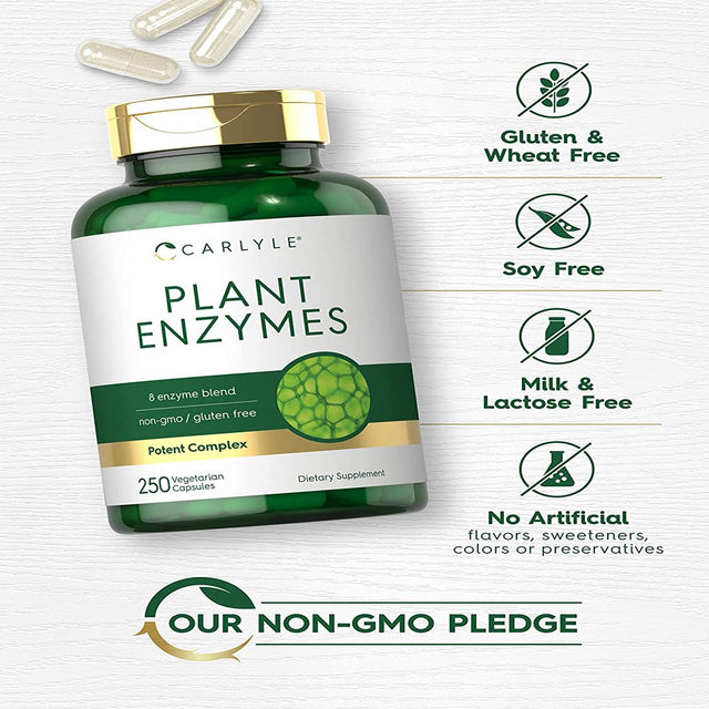 Plant Enzymes | 250 Capsules | 8 Enzyme Blend | Non-Gmo & Gluten Free Supplement | by Carlyle