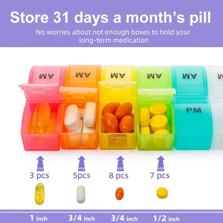 Zoksi Monthly Pill Organizer 2 Times a Day, One Month Pill Box with AM and PM, 30 Day Pill Case with 32 Portable Compartments