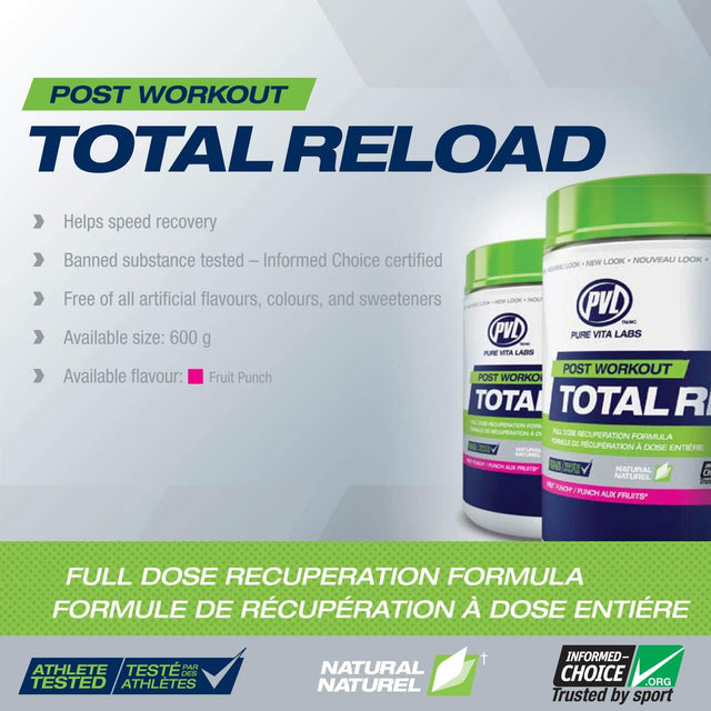 PVL Essentials Total Reload Post Workout Recovery, 600 G