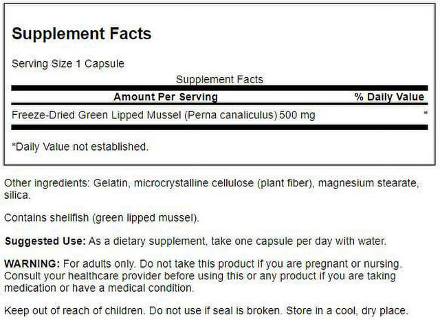 Swanson Green Lipped Mussel Capsules, 500 Mg, 60 Count