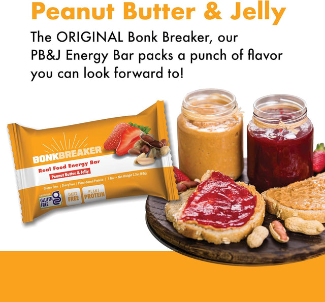 Bonk Breaker Real Food Energy Bar Gluten-Free, 8G Protein, Peanut Butter and Jelly Flavor, 62G Bar (12 Pack)