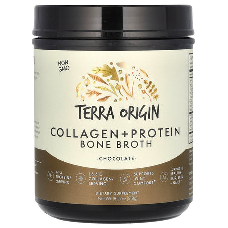 Terra Origin Collagen +Protein Bone Broth, Chocolate, 18.27 Oz (518 G)