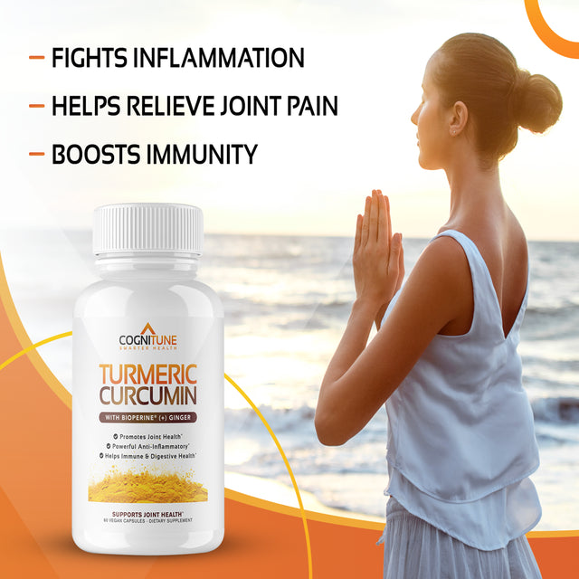 Organic Turmeric Curcumin (95% Curcuminoids)+Ginger & Bioperine; Potent Antioxidant, Joint Health Support, 1425Mg