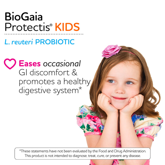 Biogaia Protectis Kids Chewable Tablets for Toddlers, Kids, and Teens Occasional Stomach Pain, Constipation, Diarrhea, and Regularity, 30 Tablets, 1 Pack