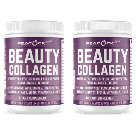 Beauty Collagen Protein Powder Hydrolyzed Type I, III Peptides Grass Fed Non-Gmo Hyaluronic Acid, Copper, Grape Seed, Bamboo Extract, Biotin Vitamin a C D3 E Unflavored Anti-Aging Skin Hair Nail 12Oz