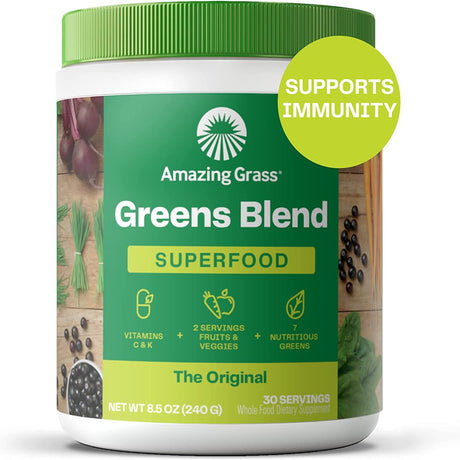 Amazing Grass Greens Blend Superfood: Super Greens Powder with Spirulina, Chlorella, Beet Root Powder, Digestive Enzymes, Prebiotics & Probiotics, Original, 30 Servings (Packaging May Vary)