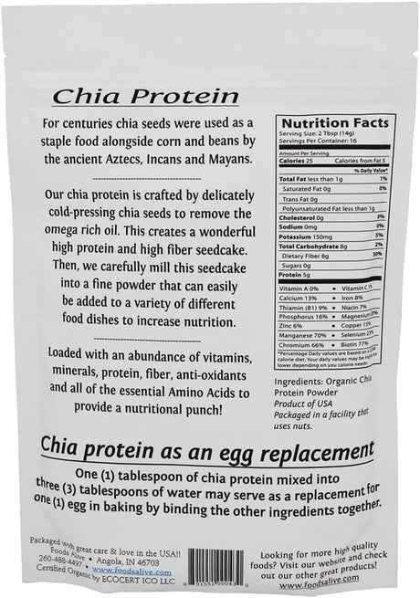 Foods Alive | Organic Chia Protein Powder | 8 Oz