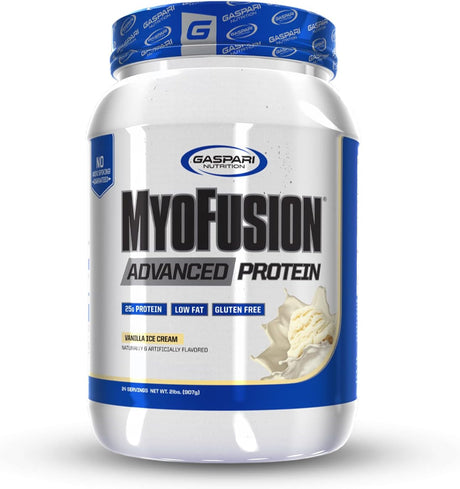 Gaspari Nutrition Myofusion Advanced Protein, Protein Blend with Whey Protein, Casein Protein and Isolate Protein, Low Fat and Gluten Free (2Lbs, Vanilla Ice Cream)