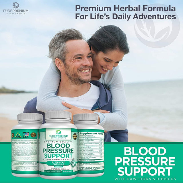 Blood Pressure Support by Purepremium Supplements - Advanced Formula - Circulatory Health Support - Non-Gmo, 90 Capsules