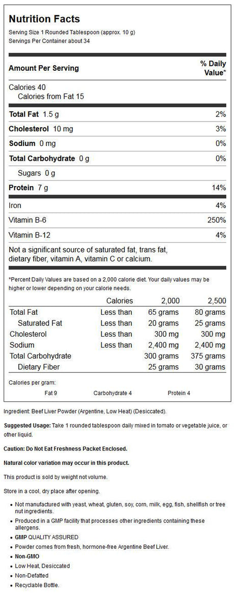 NOW Supplements, Liver Powder Derived from Fresh, Hormone-Free Argentine Beef Liver, 12-Ounce