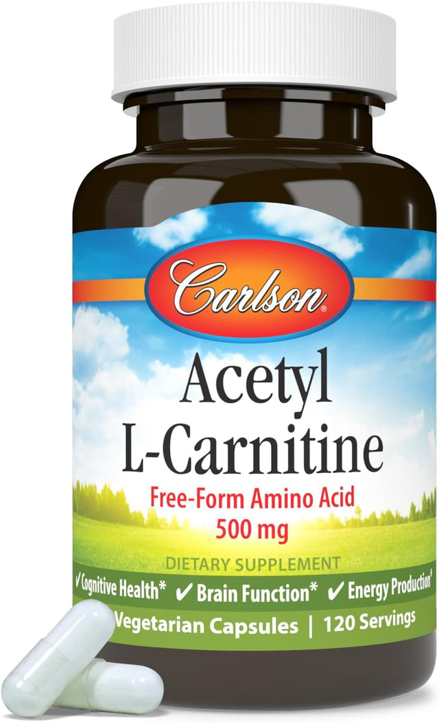 Carlson - Acetyl L-Carnitine, 500 Mg, Cognitive Health, Brain Function & Energy Production, 120 Capsules