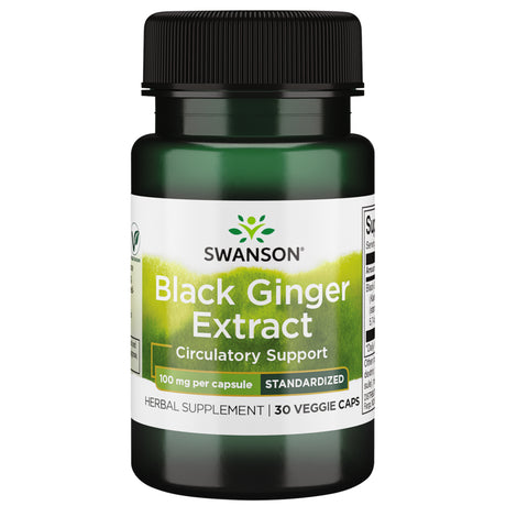 Swanson Black Ginger Extract - Promotes Healthy Blood Circulation and Physical Vigor - May Aid Heart Health, Muscle Tissue, and Mental Wellbeing - (30 Veggie Capsules, 100Mg Each)