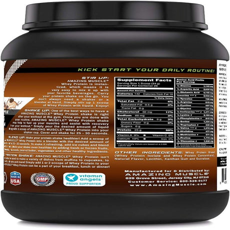 Amazing Muscle 100% Whey Protein Powder *Advanced Formula with Whey Protein Isolate along with Ultra Filtered Whey Protein Concentrate - Coffee Flavor, 2 Lb