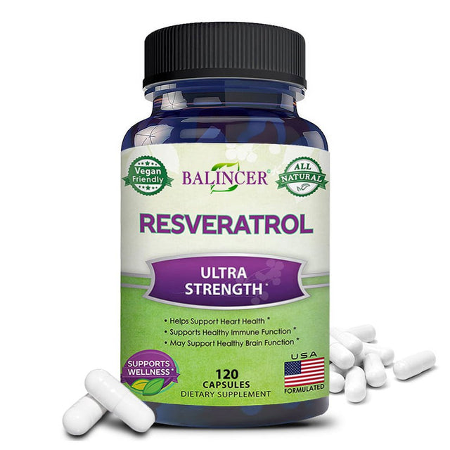 Balincer 100% Natural Resveratrol - 1000Mg per Serving Max Strength (60/120 Capsules) Antioxidant Supplement, Trans-Resveratrol Pills for Heart Health & Pure, Trans Resveratrol & Polyphenols