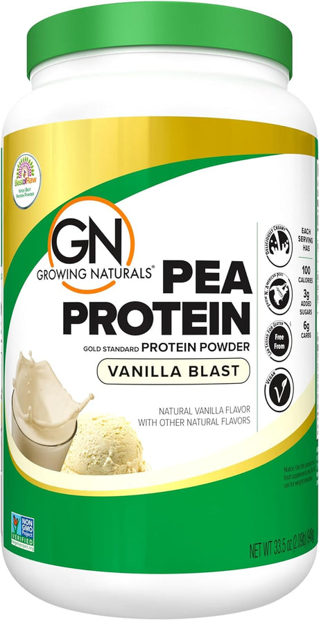 Growing Naturals | Vanilla Raw Pea Powder 15G Plant Protein | 2.8G BCAA, Low-Carb, Low-Sugar, Non-Gmo, Vegan, Gluten-Free, Keto & Food Allergy Friendly | Vanilla Blast (33.5 Ounce (Pack of 1))