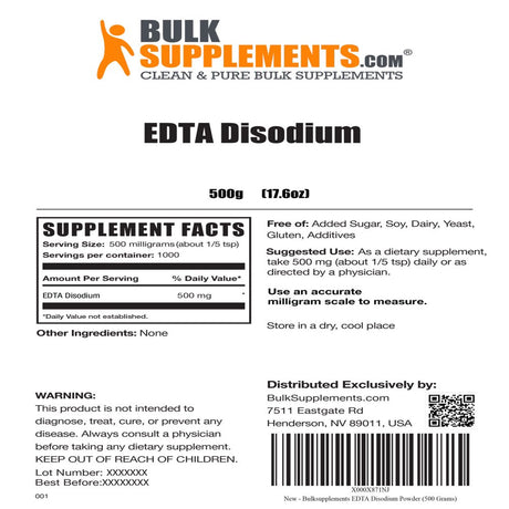 Bulksupplements.Com EDTA Disodium Powder - Water Softener - Kidney Support - Liver Support (500 Grams)