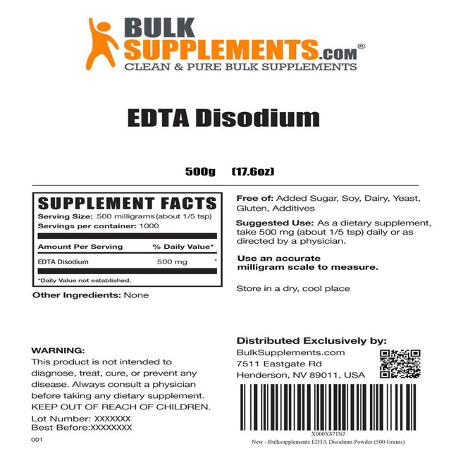 Bulksupplements.Com EDTA Disodium Powder - Water Softener - Kidney Support - Liver Support (500 Grams)