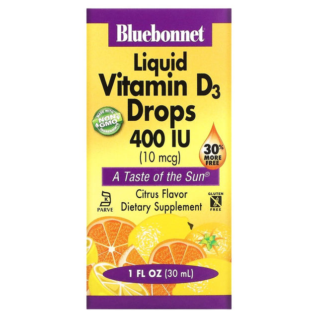 Bluebonnet Nutrition Liquid Vitamin D3 Drops, Citrus, 10 Mcg (400 IU), 1 Fl Oz (30 Ml)