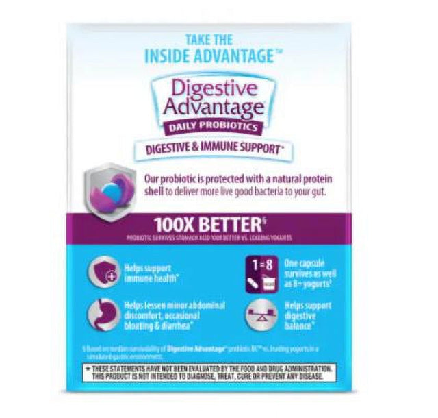 Digestive Advantage Daily Probiotic Capsules, 50 Ct (Pack of 2)