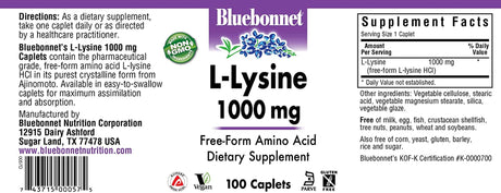 Bluebonnet L-Lysine 1000 Mg Caplets, 100 Count