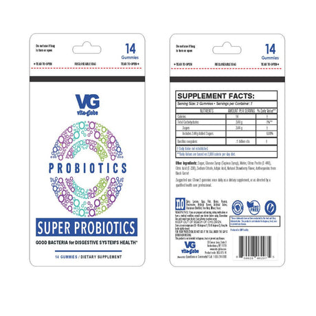 Vita Globe'S Super Probiotics Gummy - Good Bacteria for Digestive System Health, Immune Support, Vitamin Supplement, 10 Pack Pouches