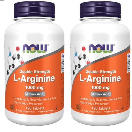 NOW Foods, L-Arginine 1,000 Mg, Nitric Oxide Precursor*, 120 Tablets - 2 Packs