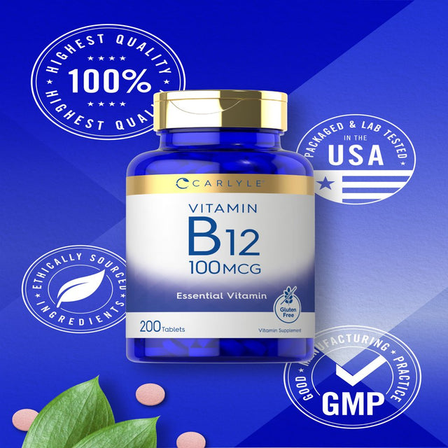 Vitamin B12 100Mcg | 200 Tablets | Vegan Formula | by Carlyle