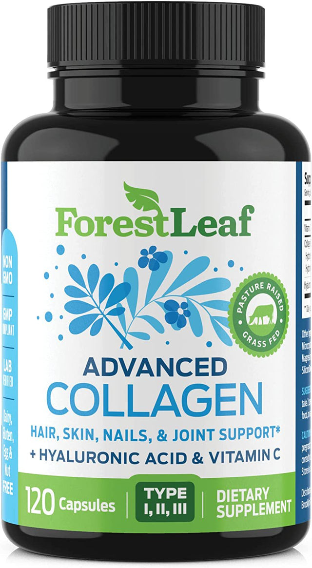 Forest Leaf Collagen Pills Collagen Peptides with Hyaluronic Acid & Vitamin C, 120-Count