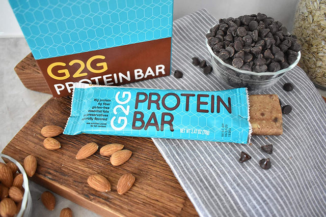 G2G Protein Bar, Almond Chocolate Chip, Real Food Ingredients, Refrigerated for Freshness, Healthy Snack, Delicious Meal Replacement, Gluten-Free, 8 Count (Pack of 8)