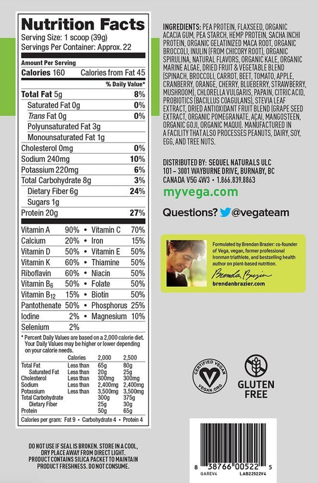 Vega One All-In-One Natural (22 Servings) - Plant Based Vegan Protein Powder, Non Dairy, Gluten Free, Non GMO, 30.4 Ounce (Pack of 1)