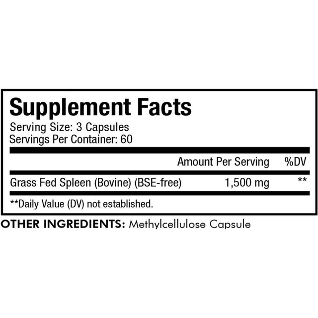 Codeage Grass-Fed Beef Spleen, Grass-Finished, Pasture-Raised, Non-Defatted Glandular Supplement, 180 Ct