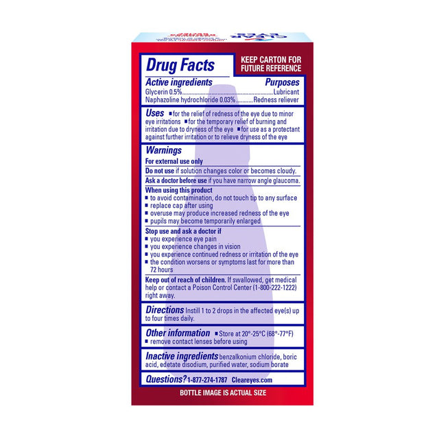 Clear Eyes Maximum Redness Eye Relief Lubricant Eye Drops, 1 Fl Oz